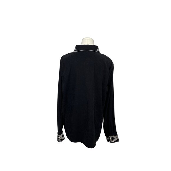 Bob Mackie Wearable Art Embroidered Black Button-Up Shirt L - Picture 3 of 6